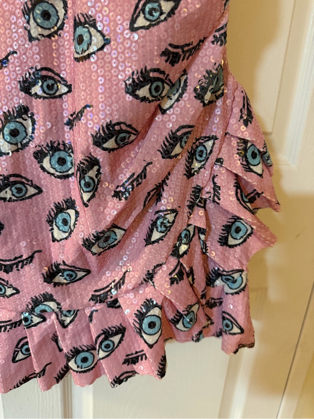 Pink Eye Print Ruffle Mini Dress - Picture 6 of 8